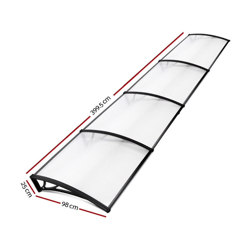 Instahut 1x4m Transparent Door & Window Awning Black Frame