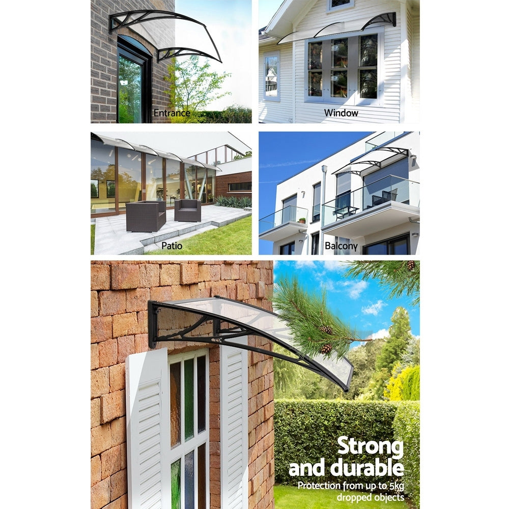 Instahut 1x4m Transparent Door & Window Awning Black Frame