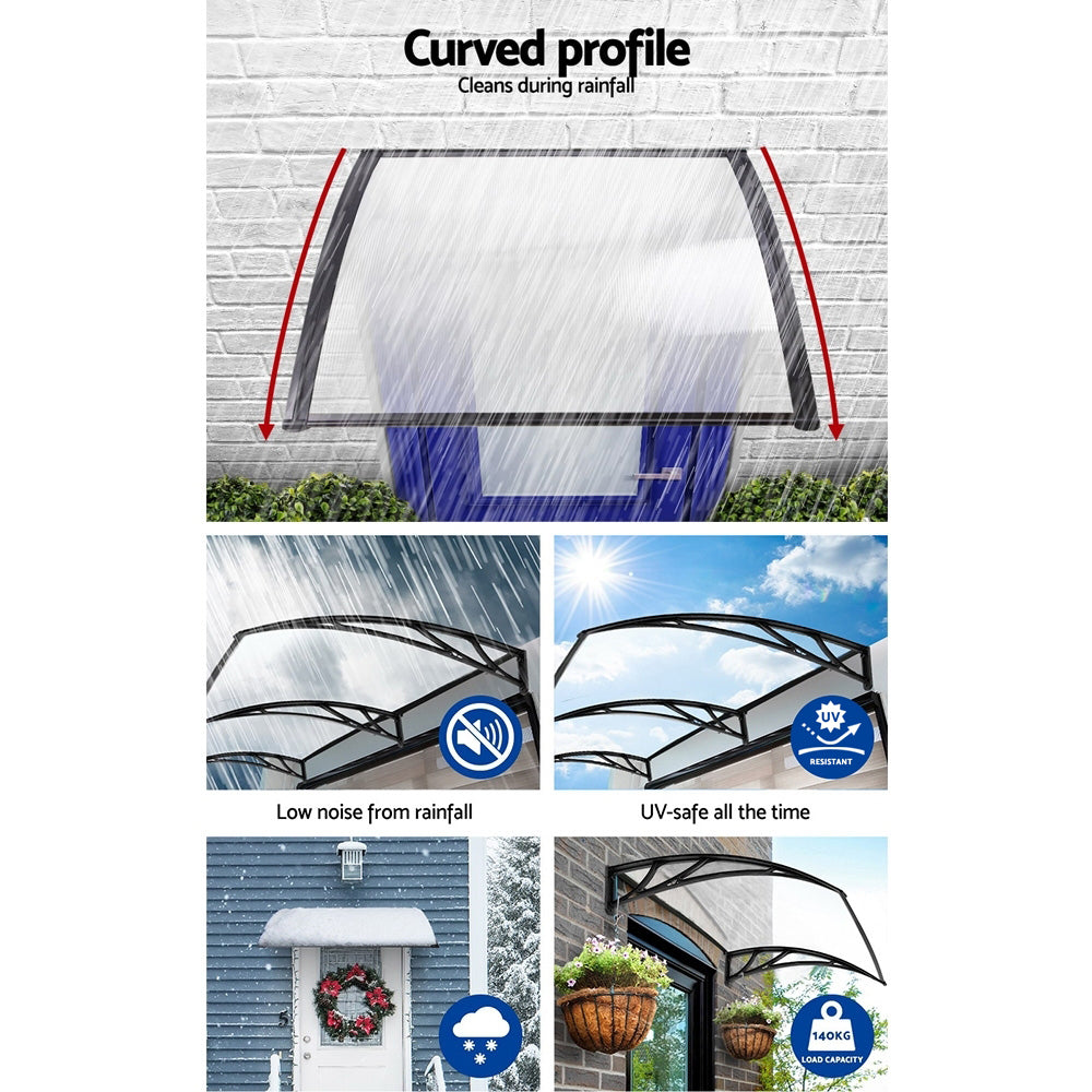 Instahut 1x4m Transparent Door & Window Awning Black Frame