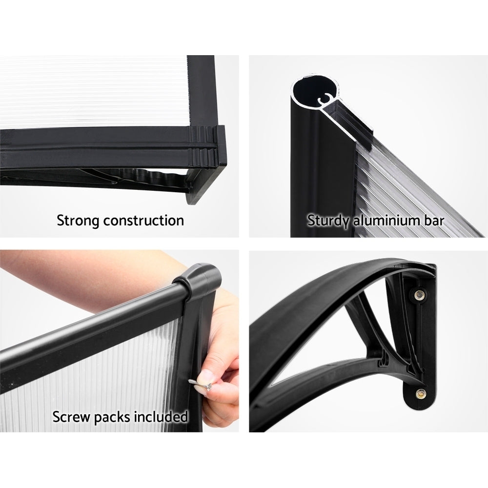 Instahut 1x4m Transparent Door & Window Awning Black Frame