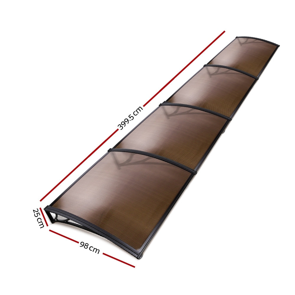 Instahut 1x4m Window Door Awning Brown Panel Black Frame
