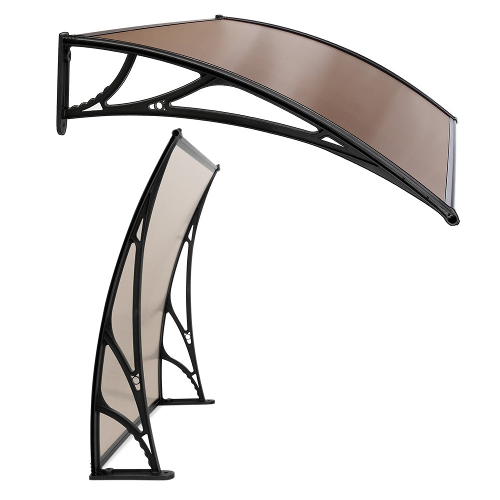 Instahut 1x4m Window Door Awning Brown Panel Black Frame