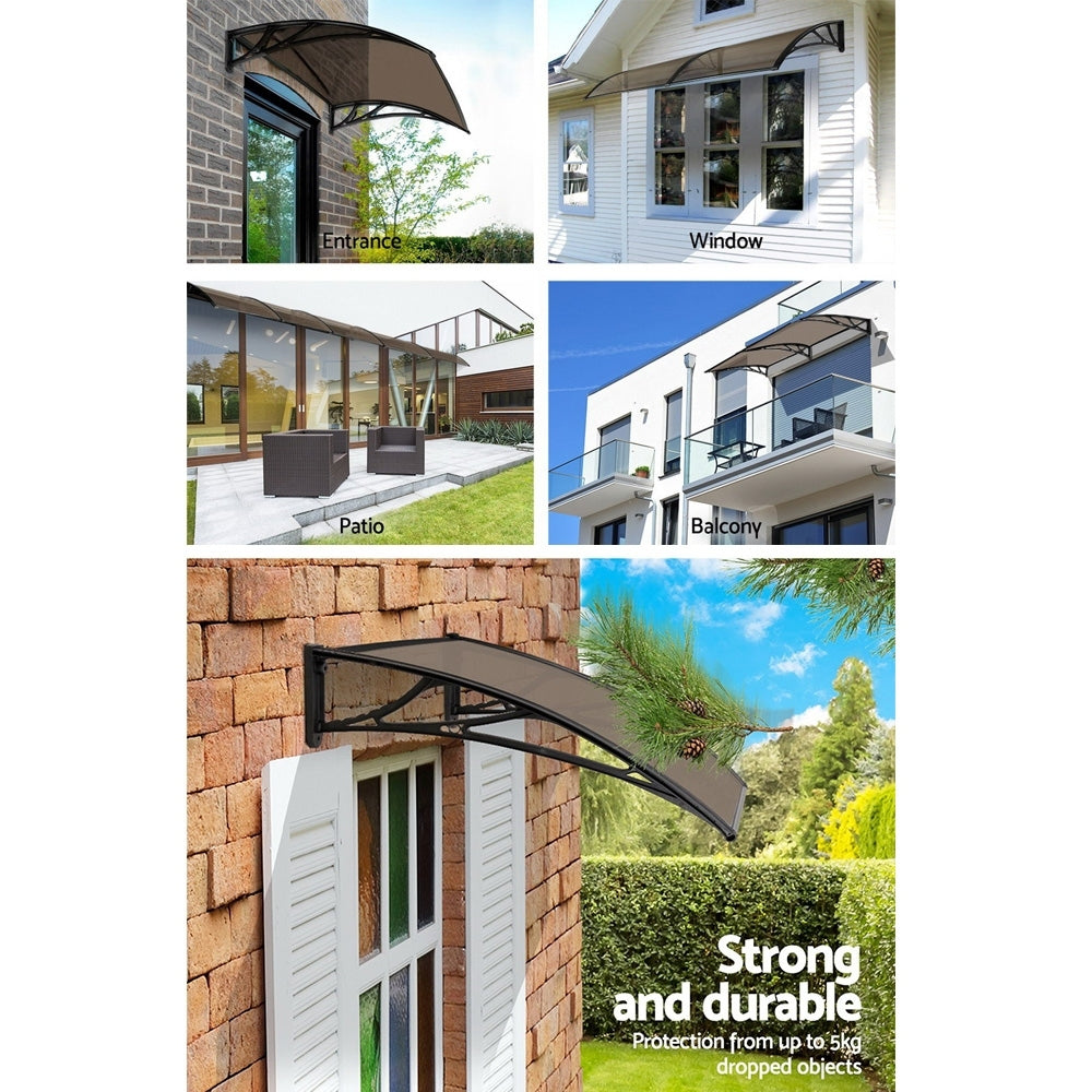 Instahut 1x4m Window Door Awning Brown Panel Black Frame
