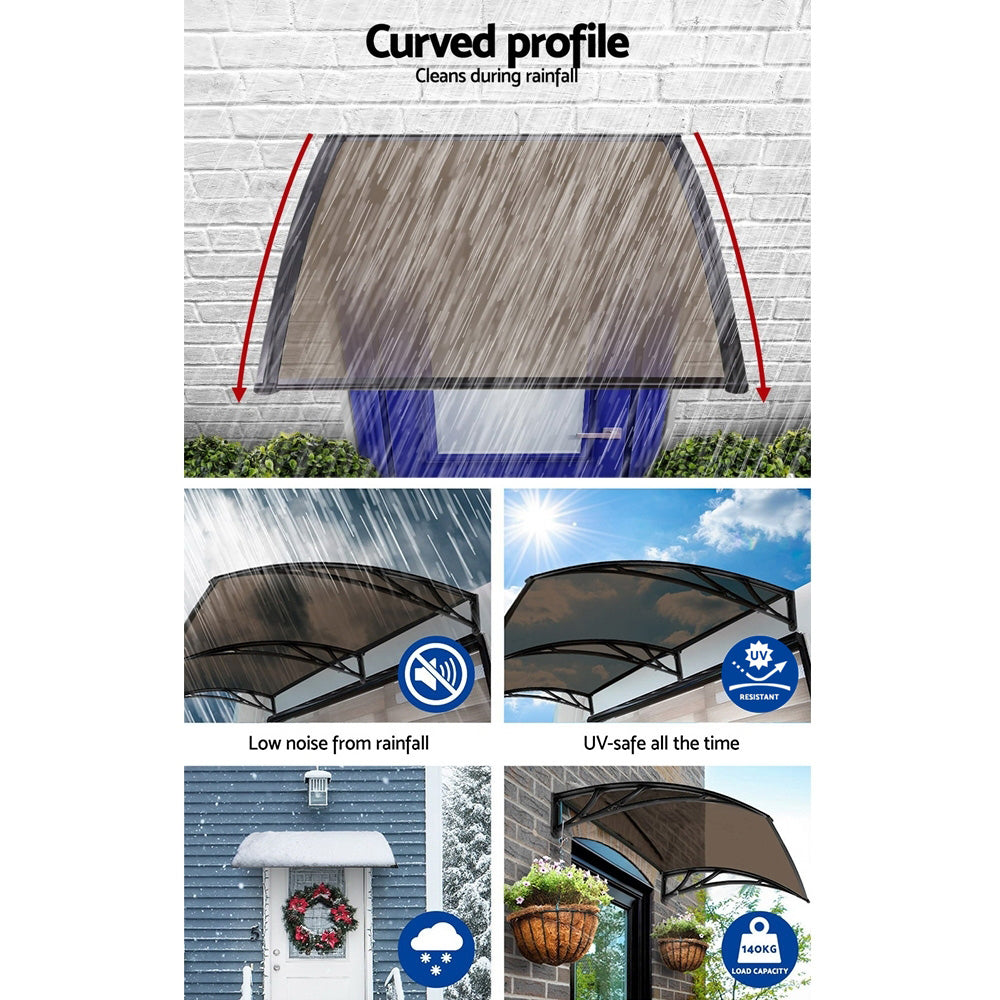 Instahut 1x4m Window Door Awning Brown Panel Black Frame
