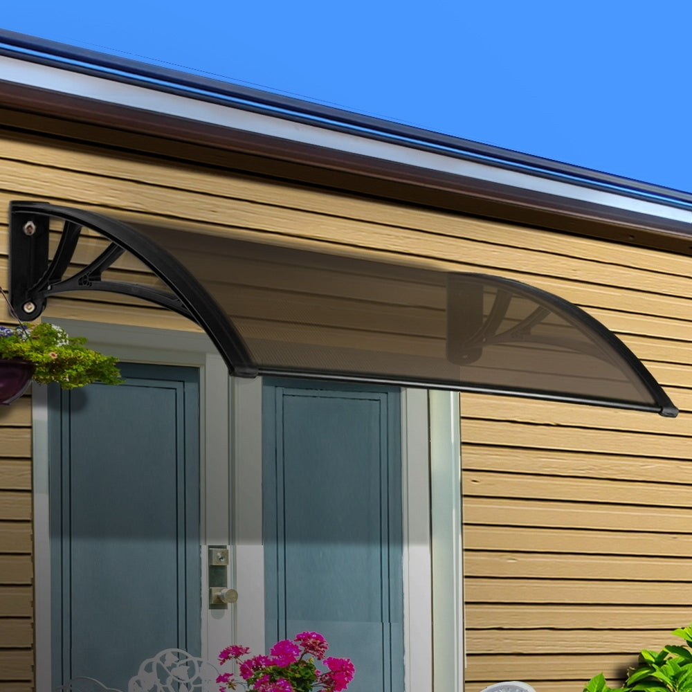 Instahut 1x4m Window Door Awning Brown Panel Black Frame