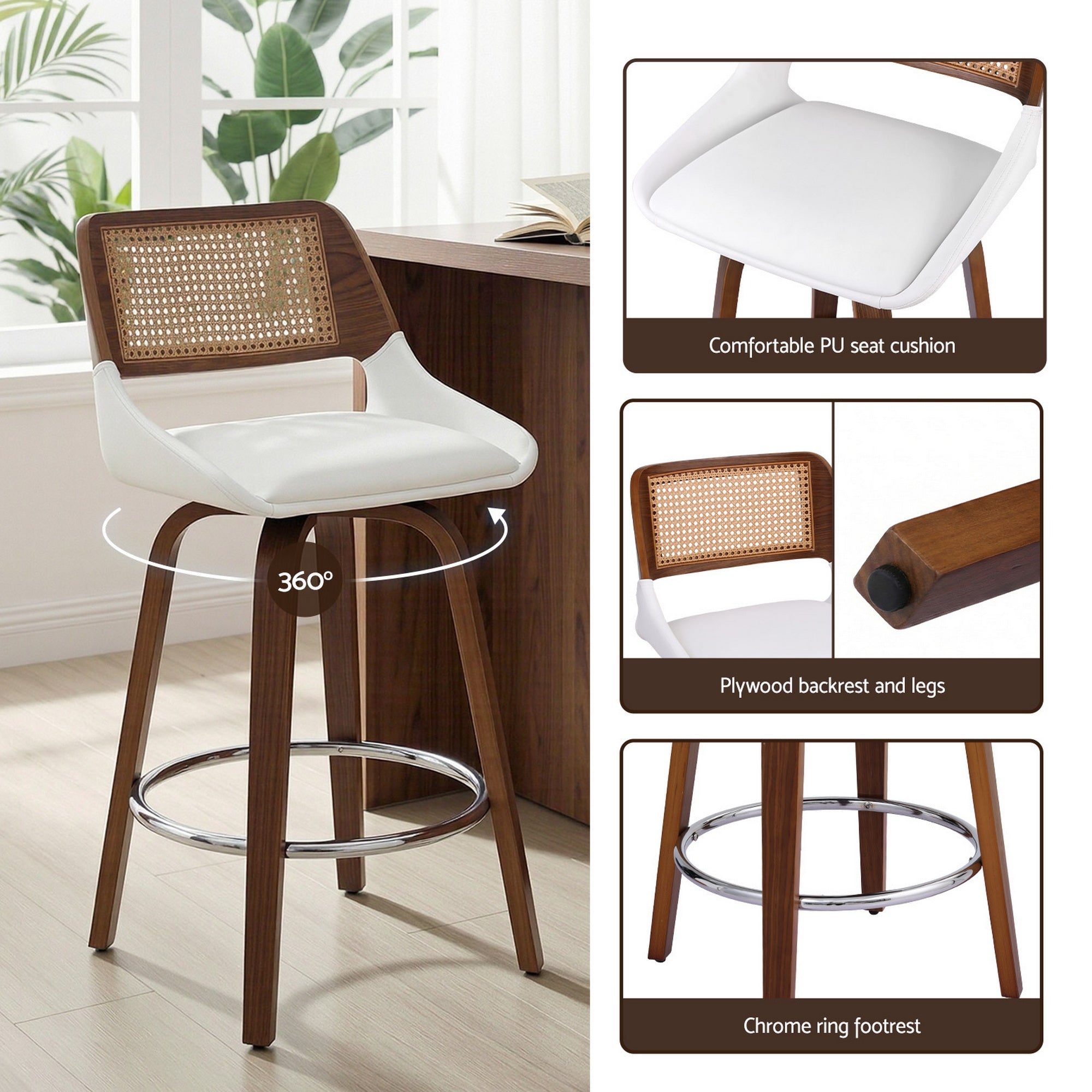 Artiss Wooden Bar Stools Swivel Kitchen Counter Stool Chair 60cm Seat Height