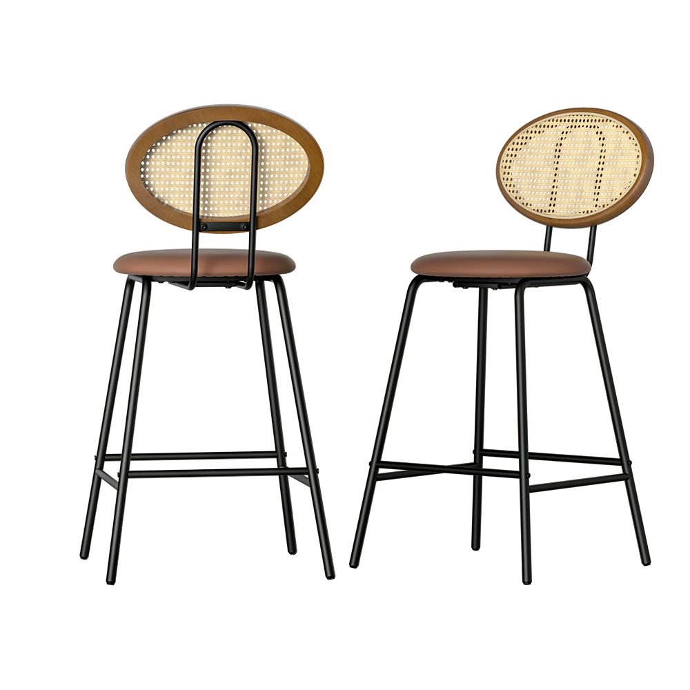 Raye Bar Stools Set of 2 PU Leather Upholstery Brown