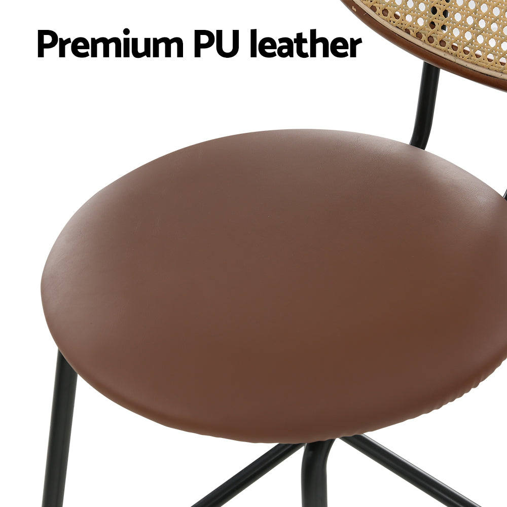 Raye Set of 2 Bar Stools PU Leather Rattan Back Brown