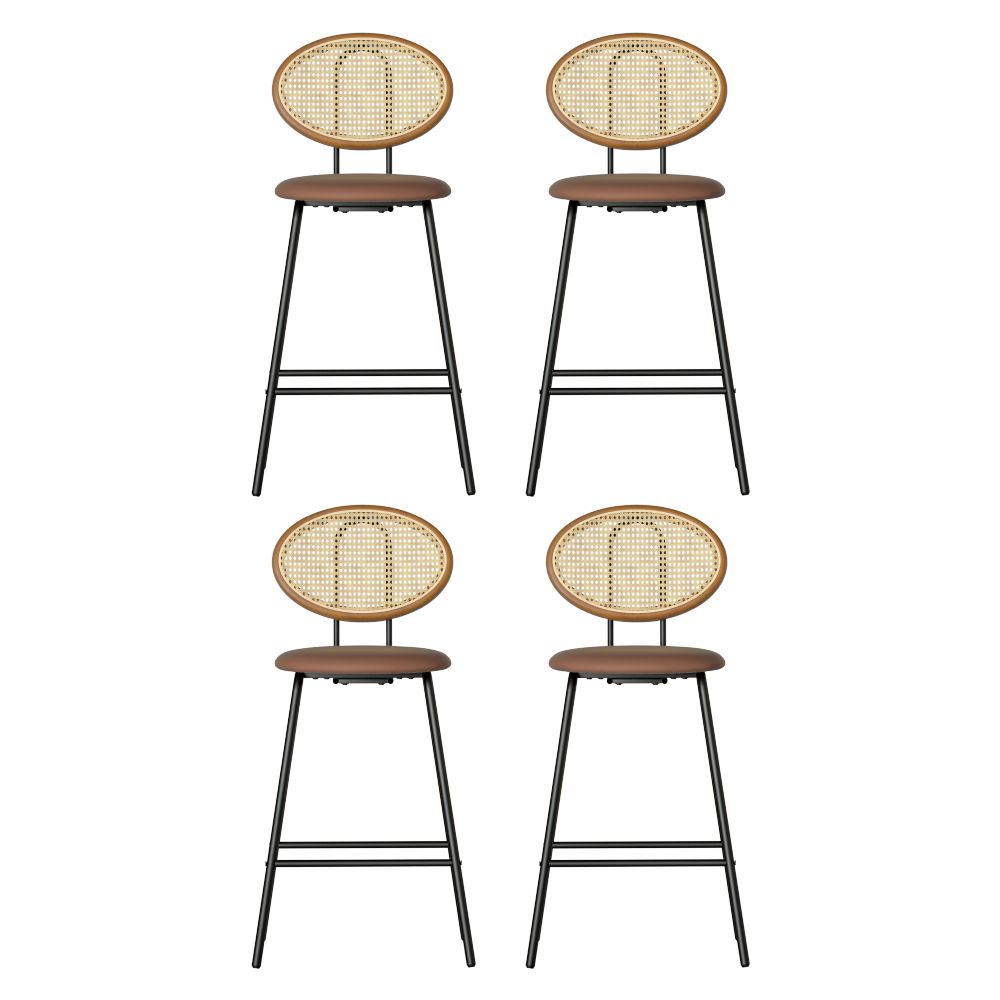 Raye Set of 4 Bar Stools PU Leather Seat Brown
