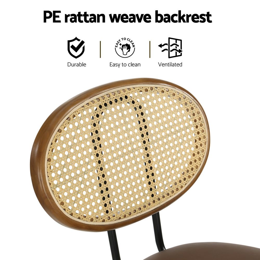 Raye Set of 4 Bar Stools PU Leather Seat Brown