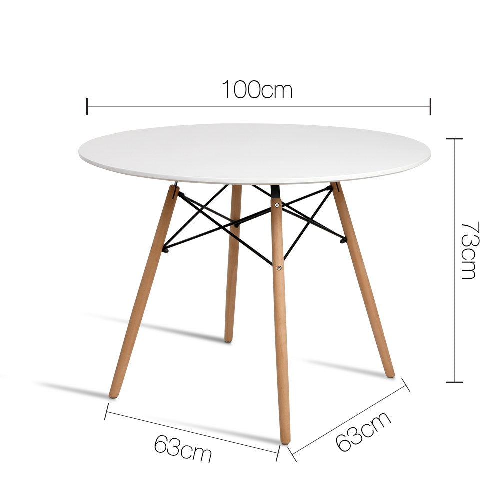 Round Dining Table 100CM 4 Seater White Beech Wood Legs