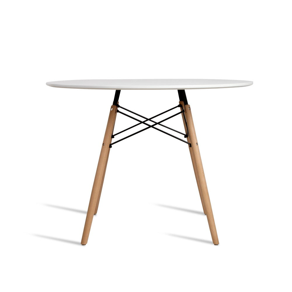 Round Dining Table 100CM 4 Seater White Beech Wood Legs