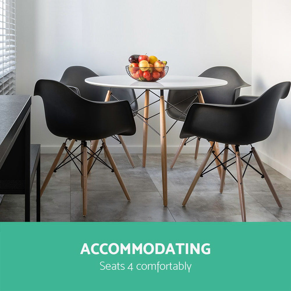 Round Dining Table 100CM 4 Seater White Beech Wood Legs