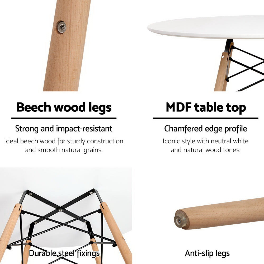Round Dining Table 100CM 4 Seater White Beech Wood Legs