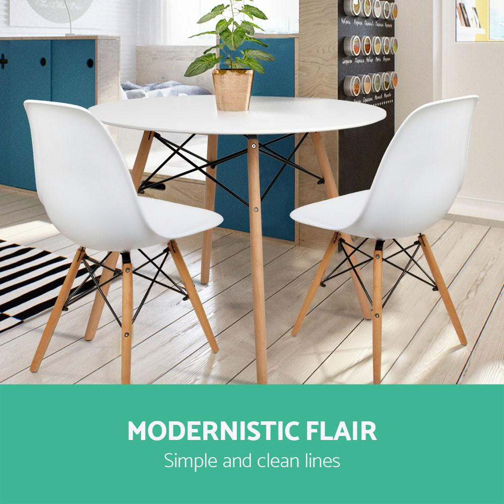 Round Dining Table 100CM 4 Seater White Beech Wood Legs