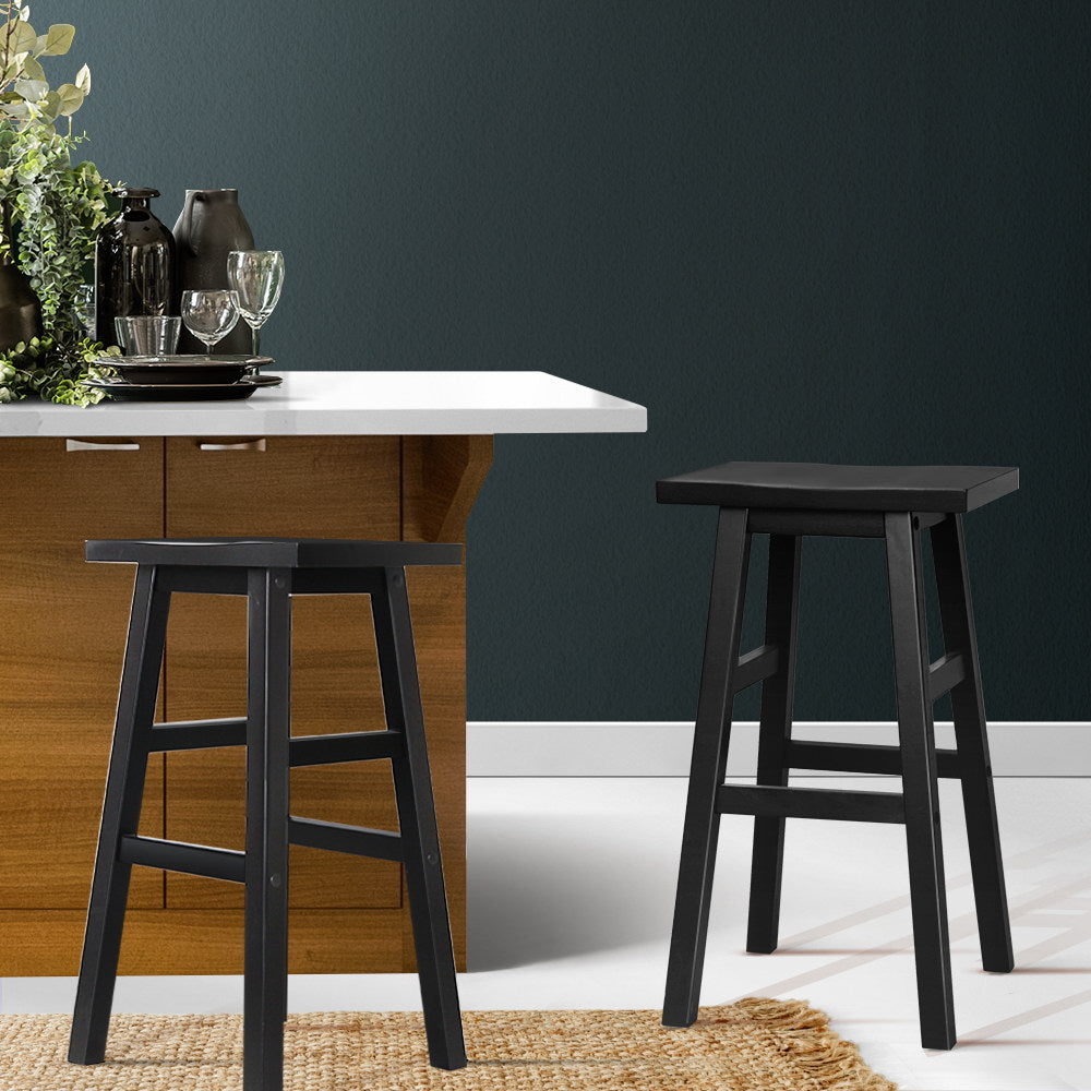 Solid Beech Wood Bar Stools with Footrest x2 - Artiss