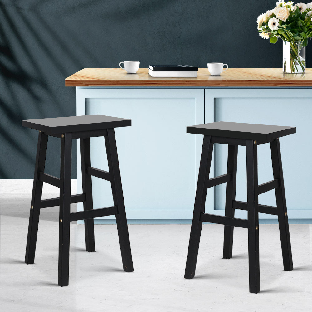 Solid Beech Wood Bar Stools with Footrest x2 - Artiss