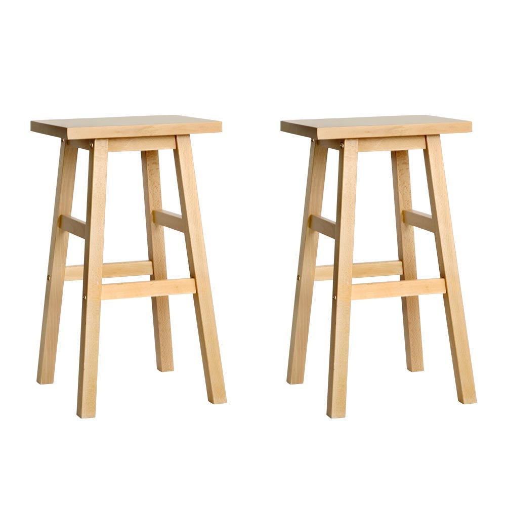 Solid Beech Wood Bar Stools with Footrest - Set of 2 - Artiss