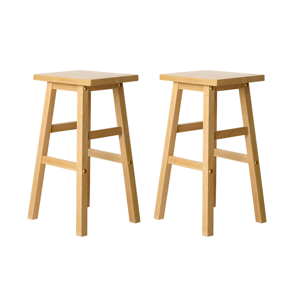 Solid Beech Wood Bar Stools with Footrest - Set of 2 - Artiss