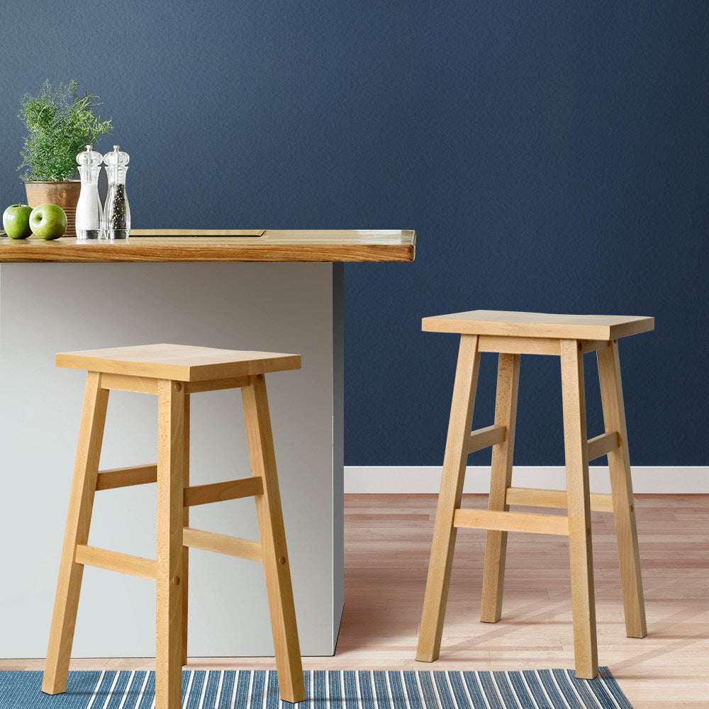 Solid Beech Wood Bar Stools with Footrest - Set of 2 - Artiss