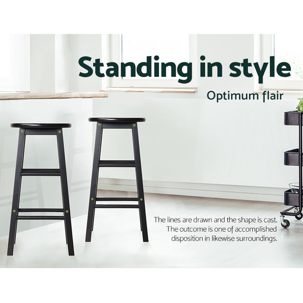 Artiss 2x Wooden Bar Stools Round Black