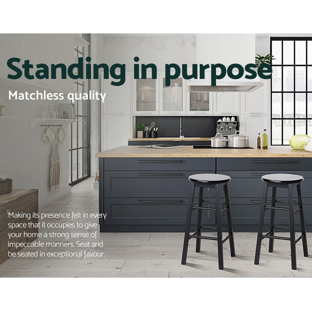 Artiss 2x Wooden Bar Stools Round Black