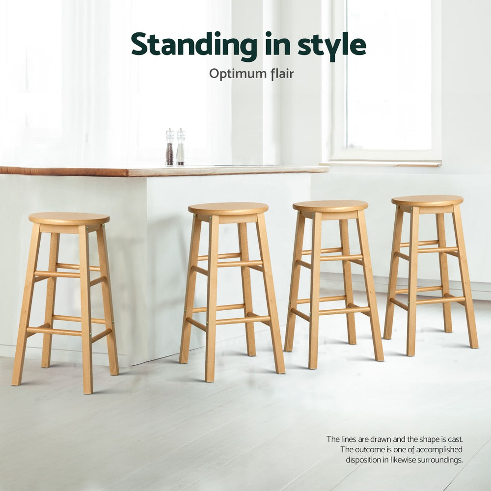 Marley 61cm Bar Stools Wooden Natural Set of 4