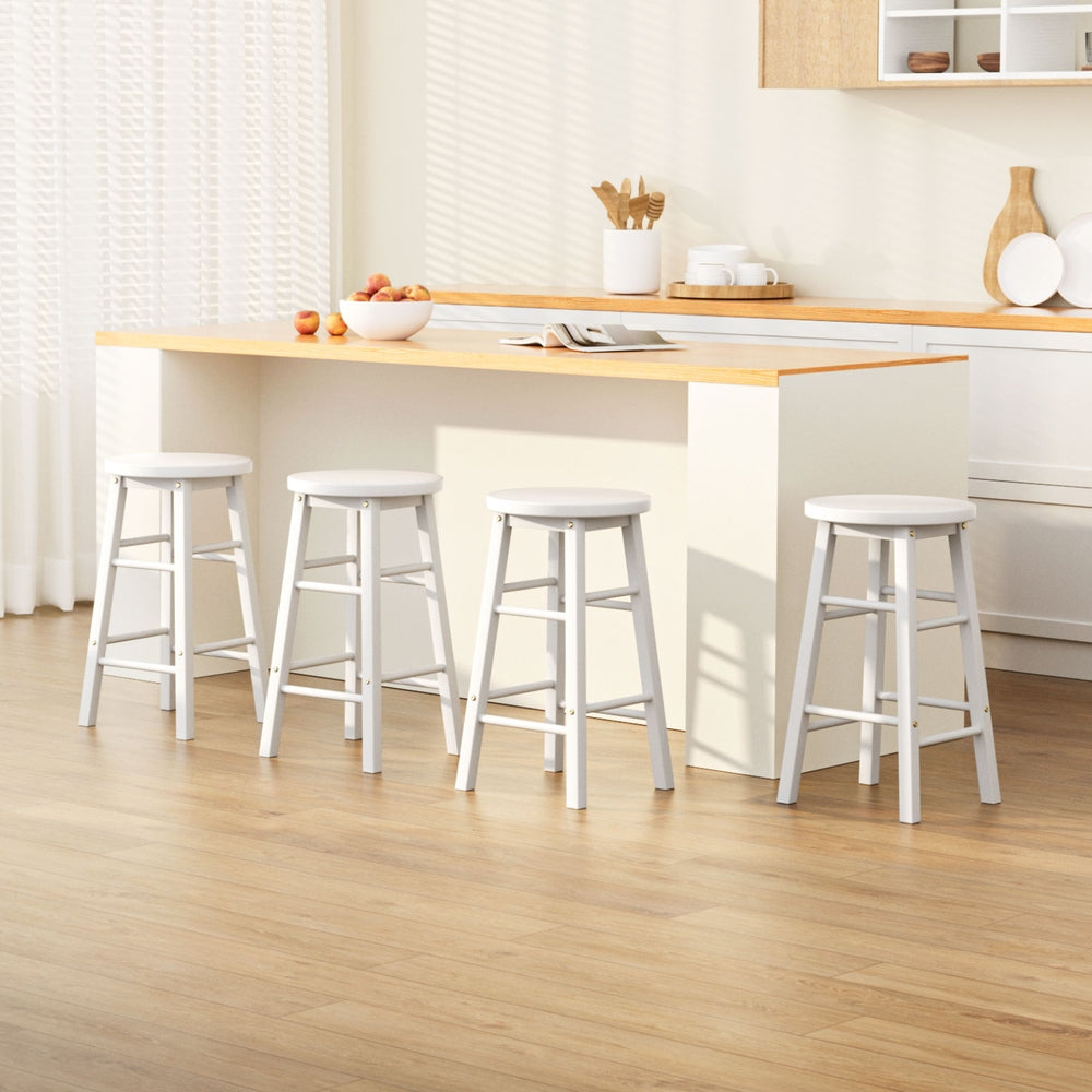 Marley Round Bar Stools Set of 4 Wooden White