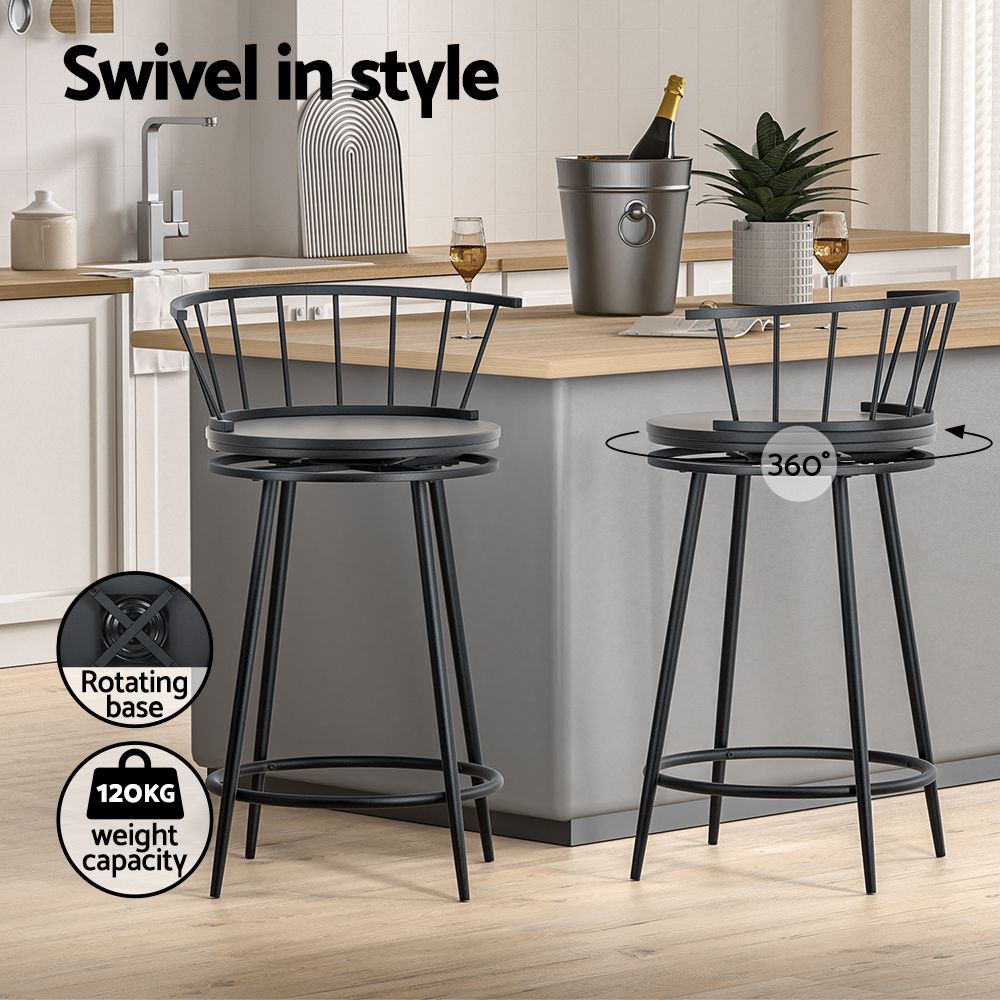Vanny Set of 2 Swivel Bar Stools 70cm Seat Height