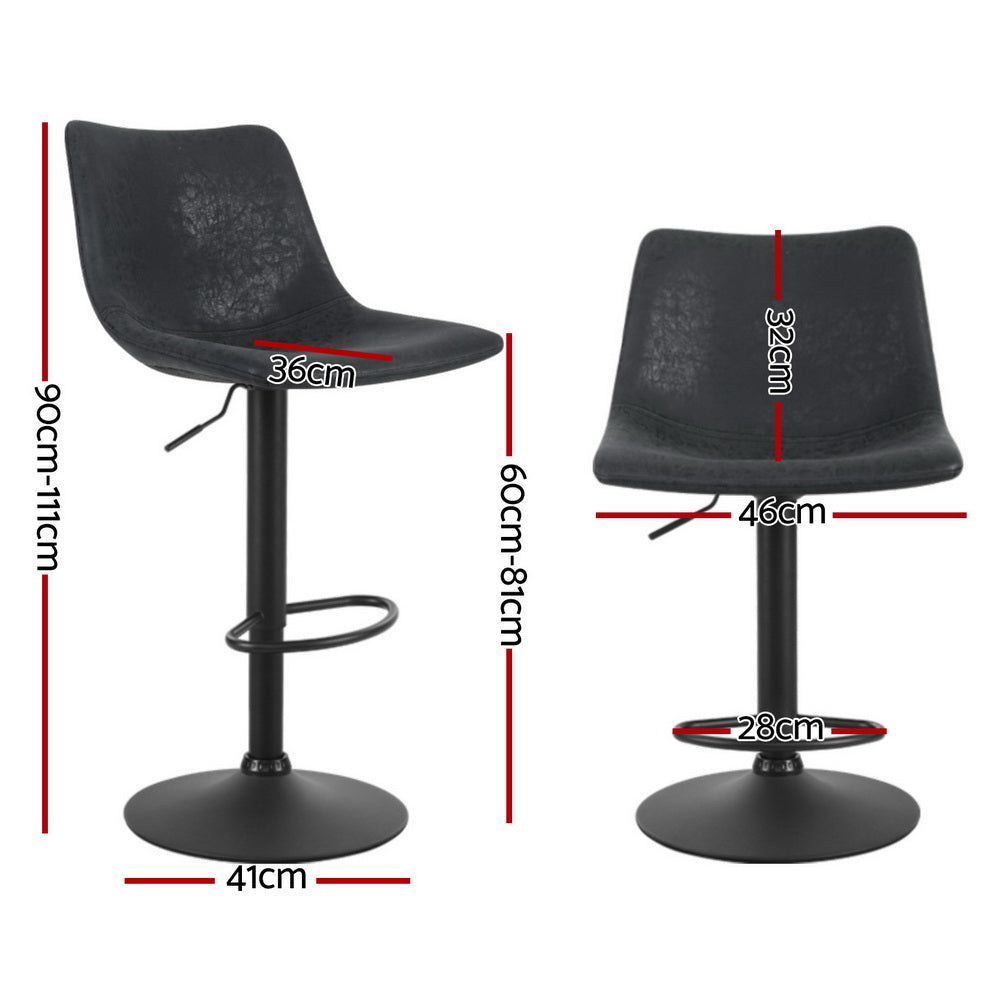 Jovy Bar Stools Set of 4 Vintage Leather Swivel Gas Lift Black