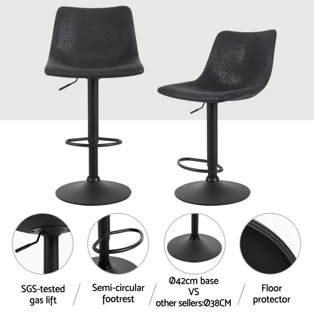 Jovy Bar Stools Set of 4 Vintage Leather Swivel Gas Lift Black