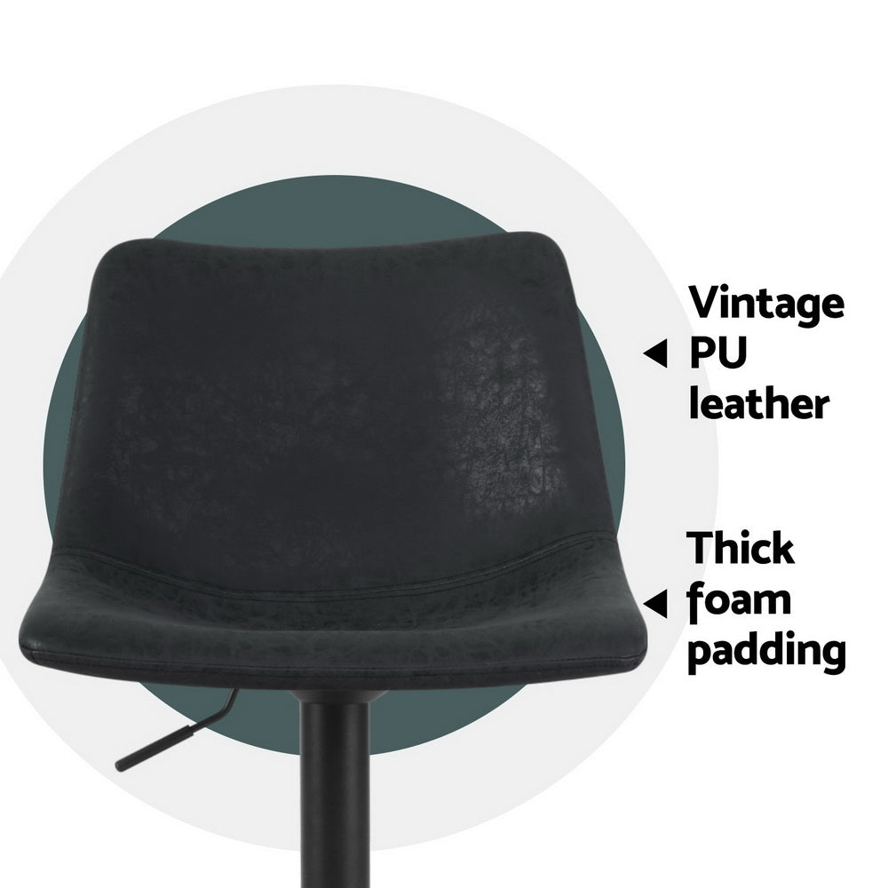 Jovy Bar Stools Set of 4 Vintage Leather Swivel Gas Lift Black