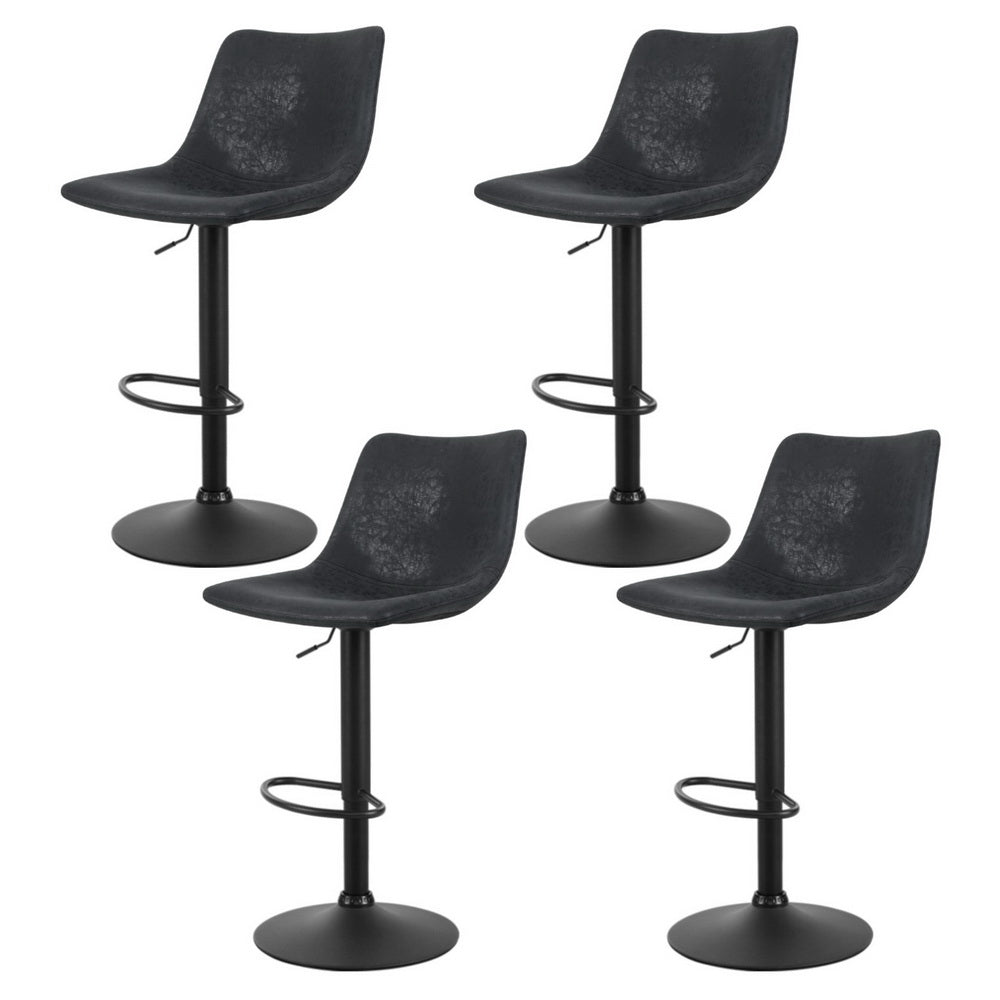 Jovy Bar Stools Set of 4 Vintage Leather Swivel Gas Lift Black