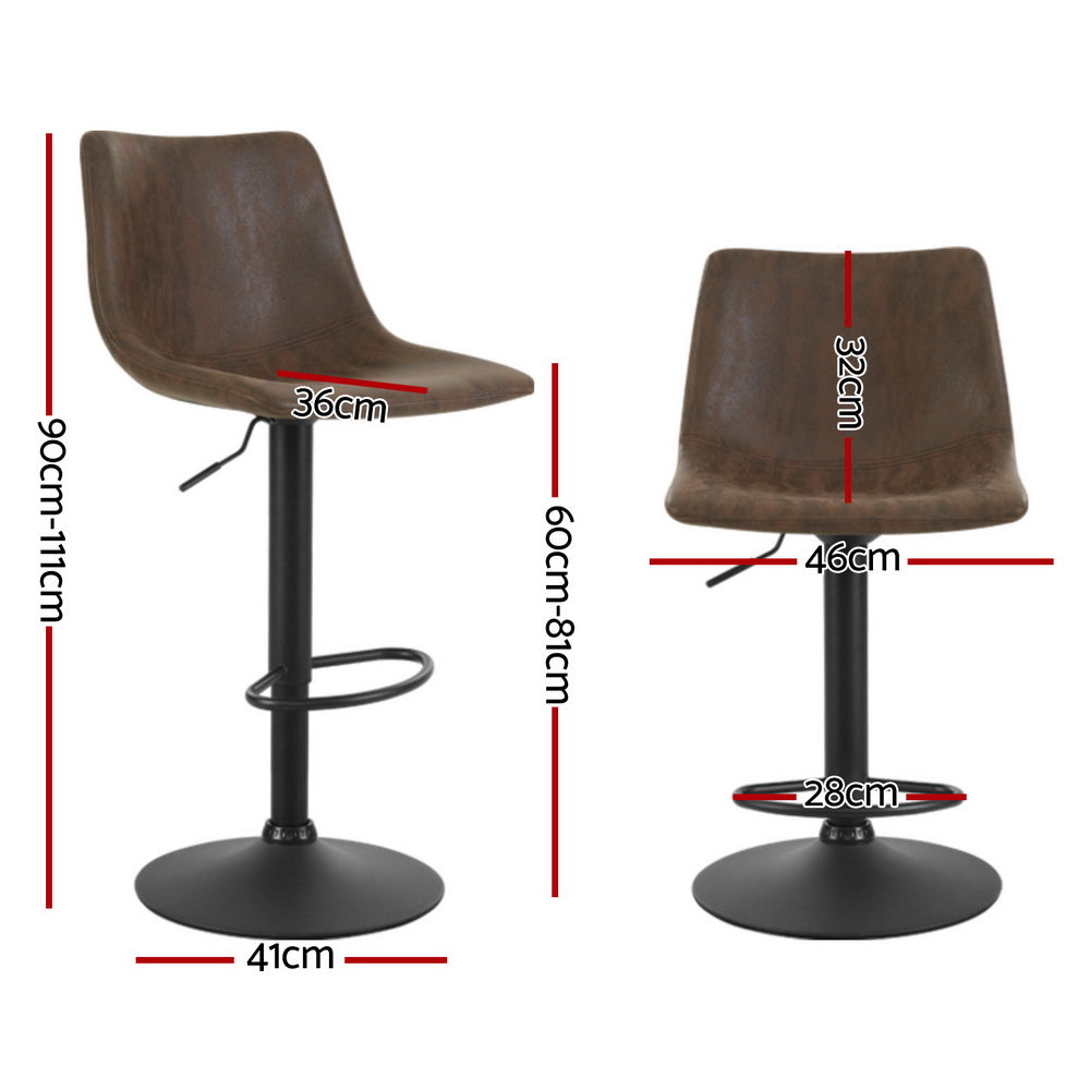 Jovy Bar Stools 4x Vintage Leather Swivel Gas Lift Brown