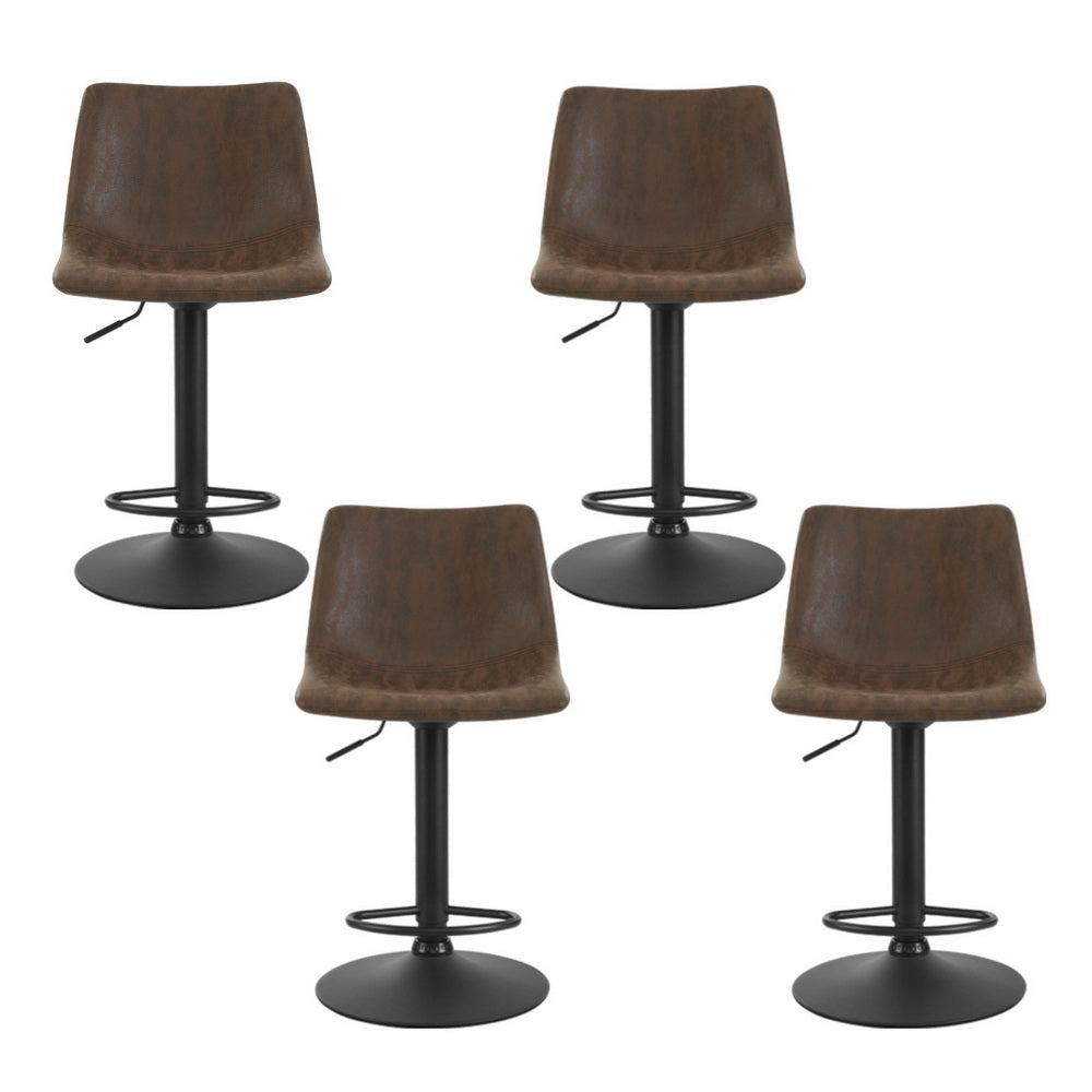 Jovy Bar Stools 4x Vintage Leather Swivel Gas Lift Brown
