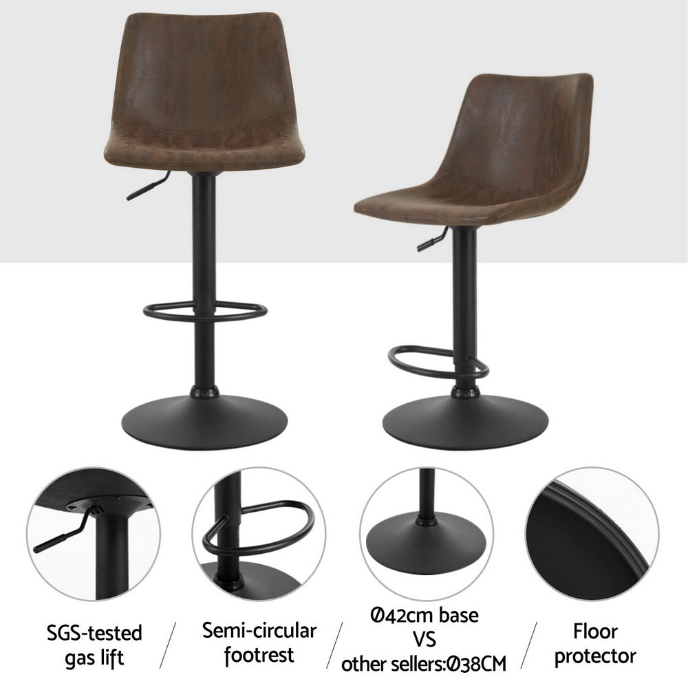 Jovy Bar Stools 4x Vintage Leather Swivel Gas Lift Brown