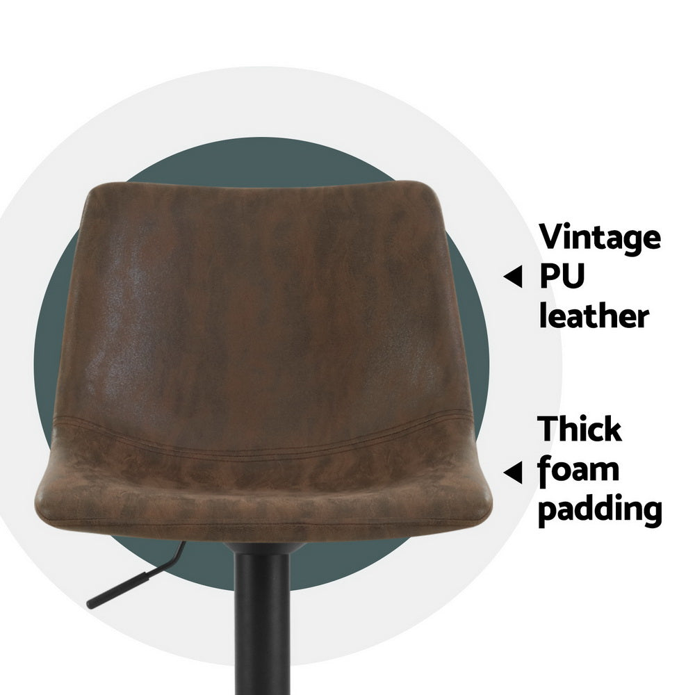 Jovy Bar Stools 4x Vintage Leather Swivel Gas Lift Brown
