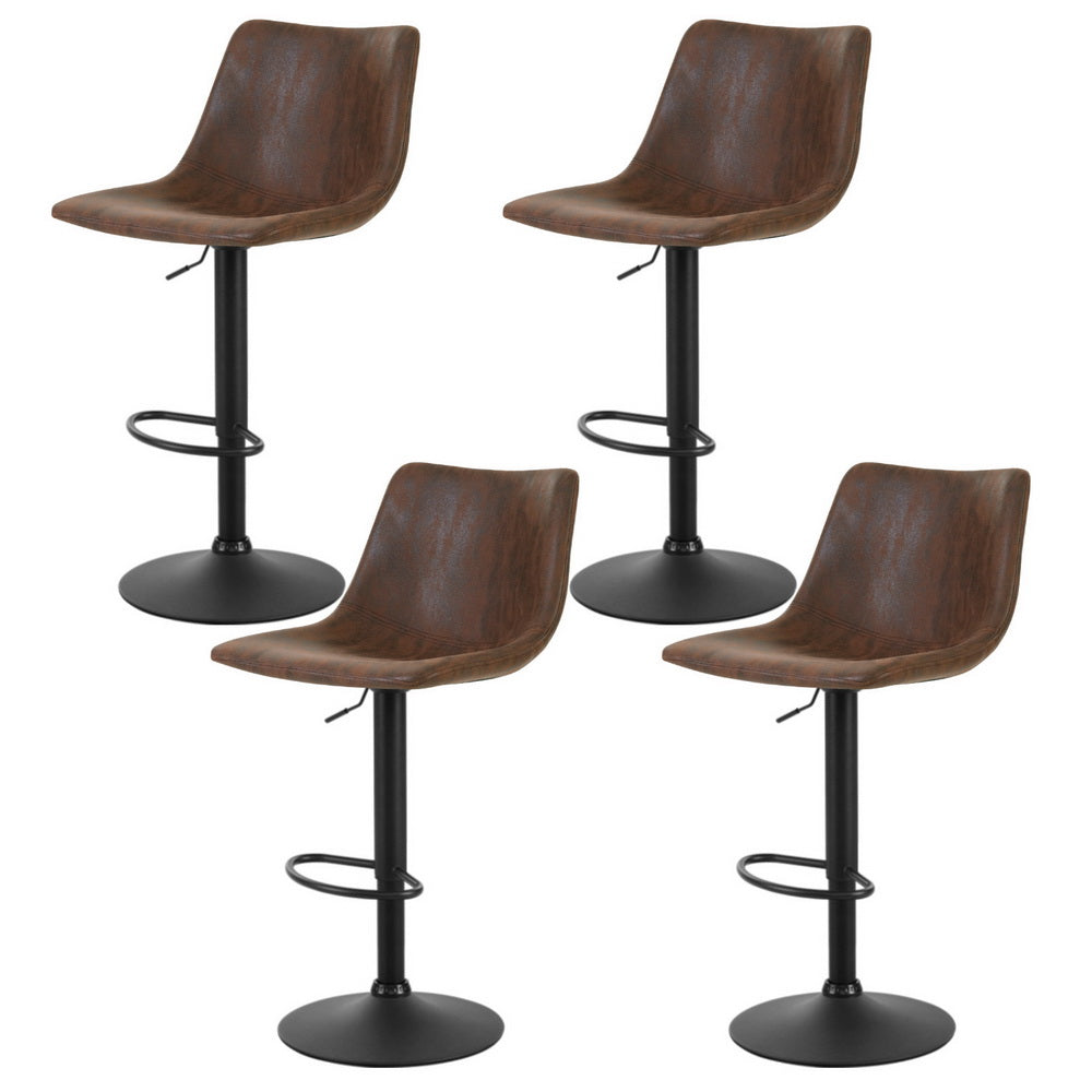 Jovy Bar Stools 4x Vintage Leather Swivel Gas Lift Brown