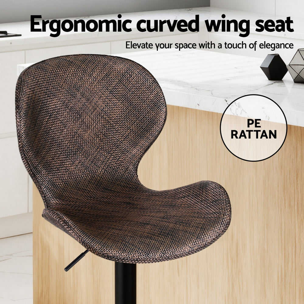 Artiss Set of 4 Kitchen Bar Stools Gas Lift Swivel Wing Rattan Brown