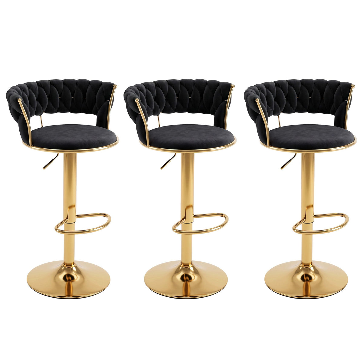 Artiss 3x Bar Stools Gas Lift Adjustable Velvet Woven Backrest Vivien Black