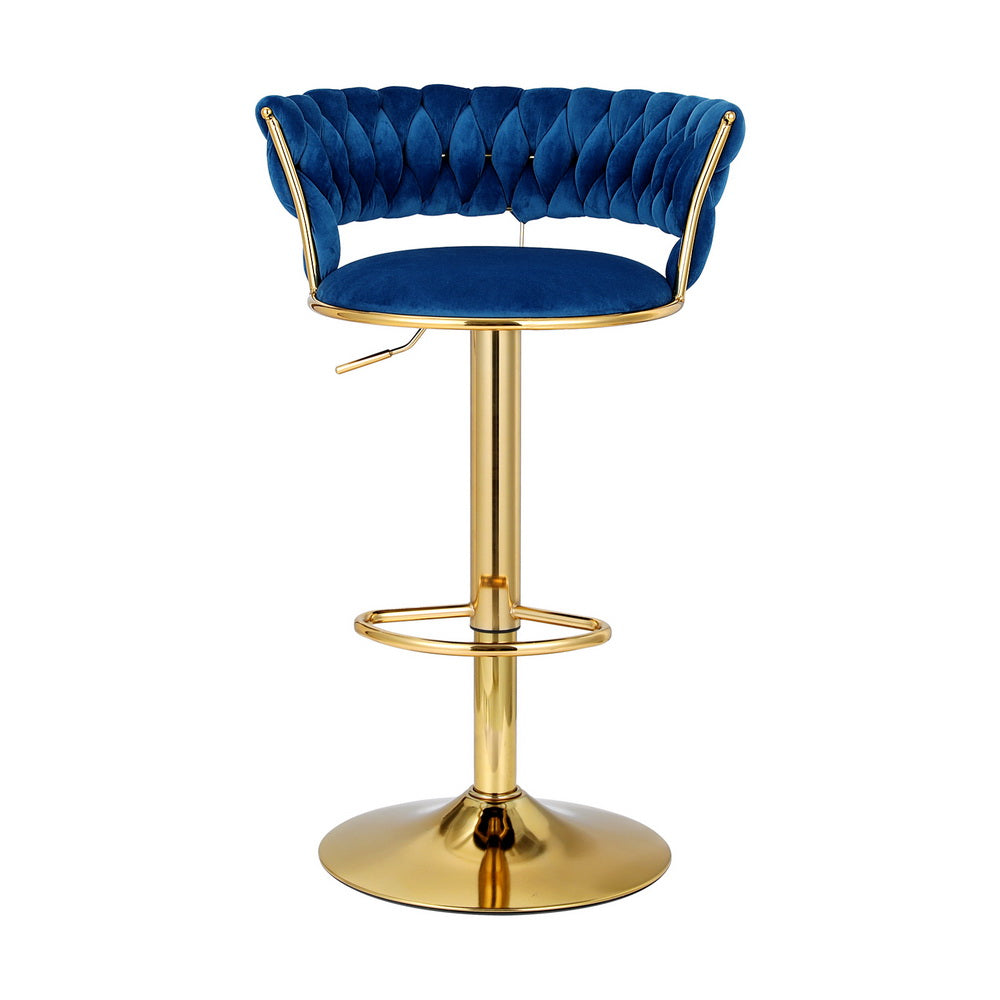 Vivien Bar Stool Gas Lift Velvet Woven Backrest Navy