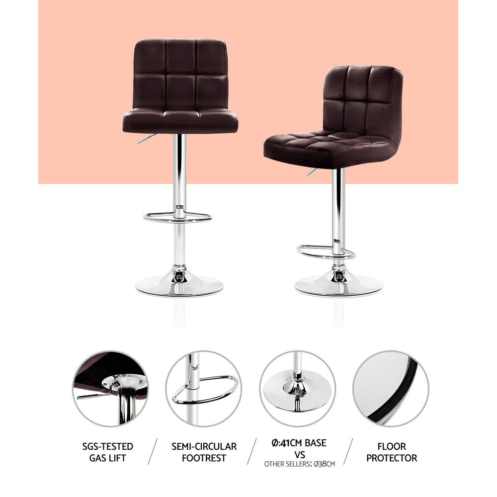 Artiss 4x Bar Stools Leather Gas Lift Chocolate Brown