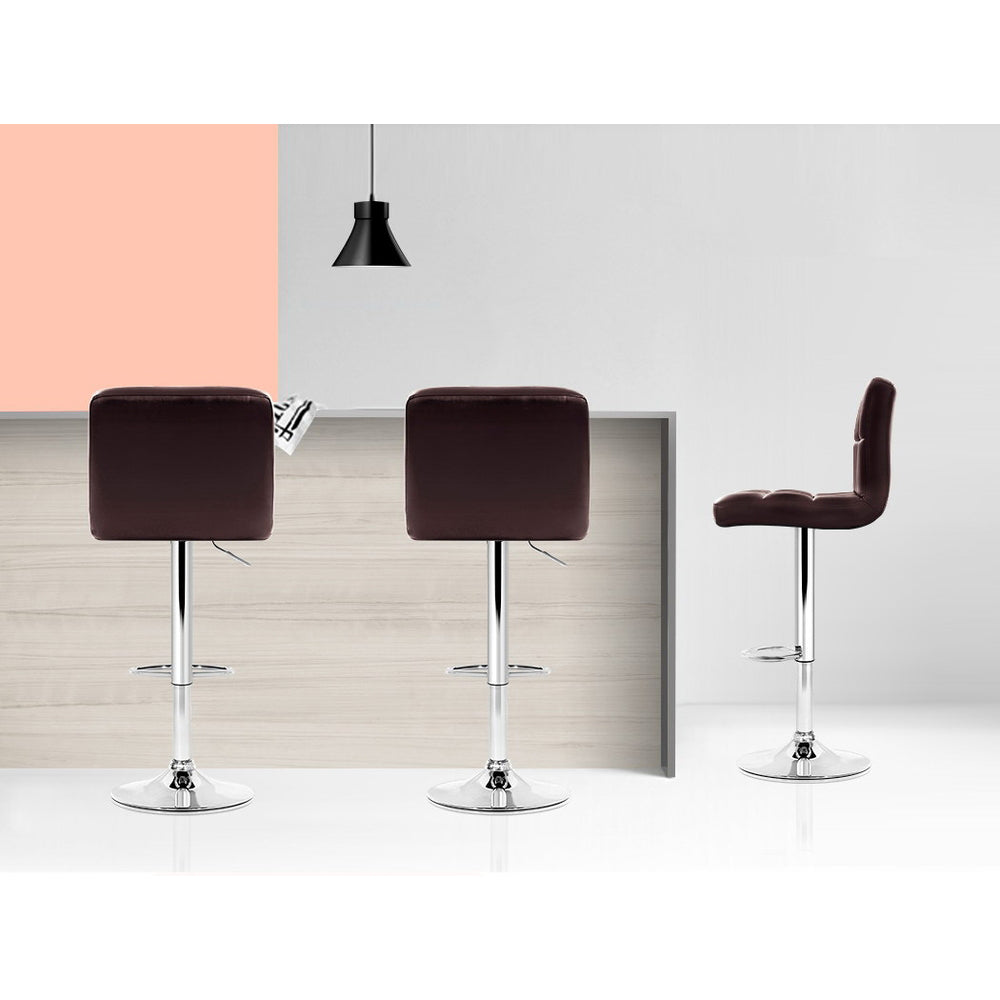 Artiss 4x Bar Stools Leather Gas Lift Chocolate Brown