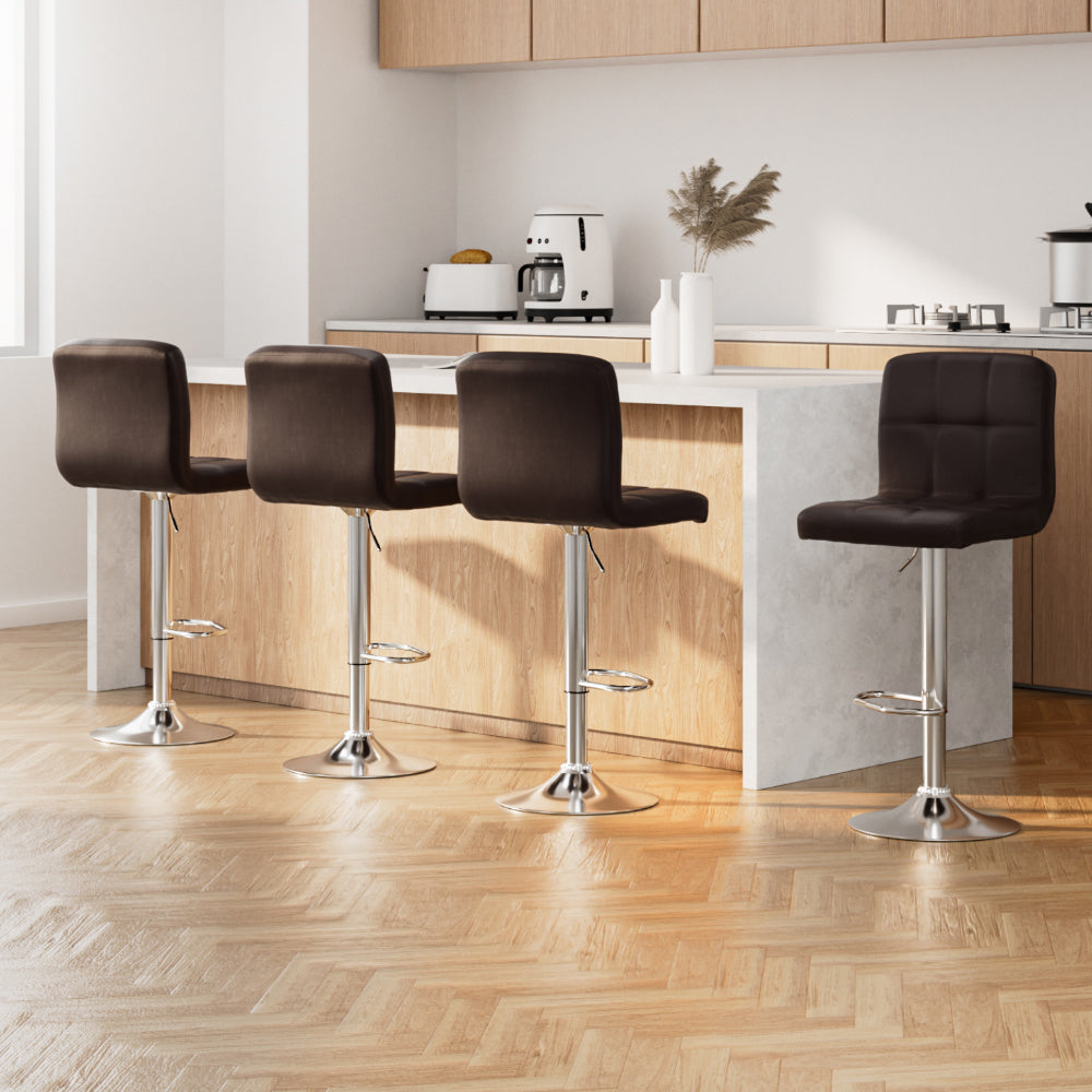 Artiss Set of 4 Faux Leather Bar Stools with Gas Lift Brown