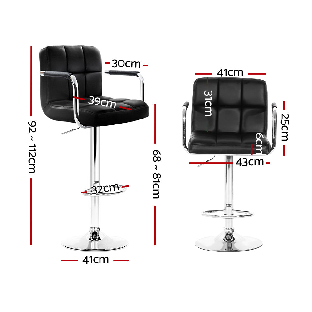 Artiss 2x PU Leather Bar Stools Gas Lift with Armrest Black