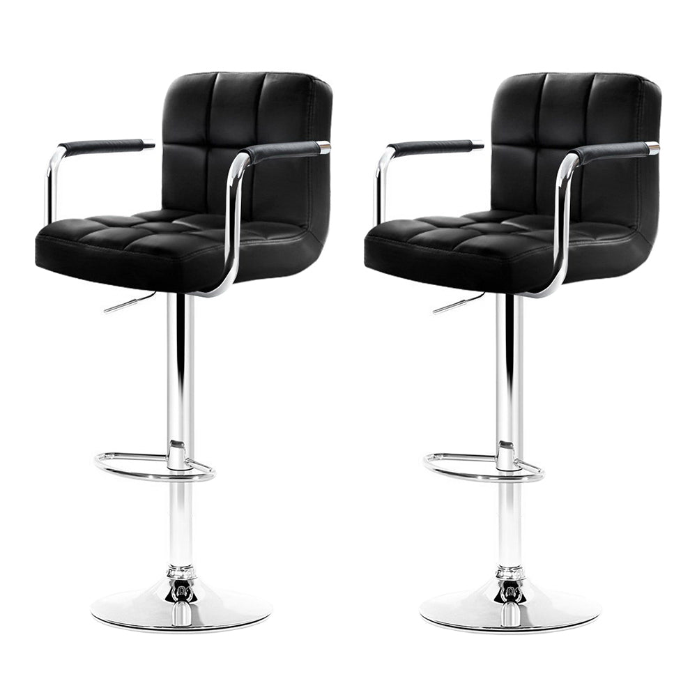 Artiss 2x PU Leather Bar Stools Gas Lift with Armrest Black