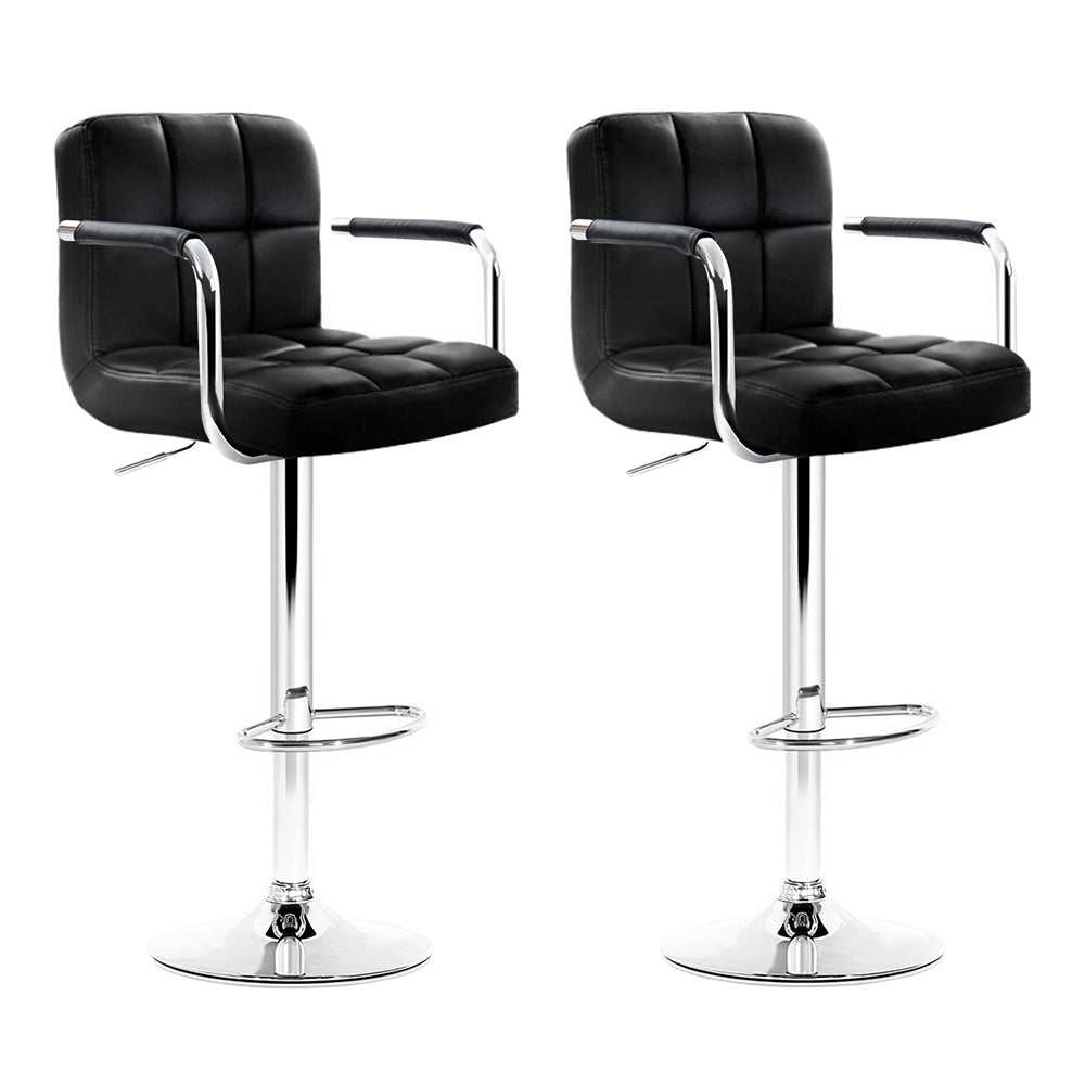 Artiss 2x PU Leather Bar Stools Gas Lift with Armrest Black