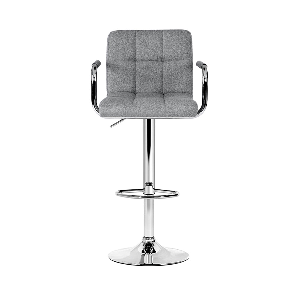 Grey Fabric Bar Stools w/Armrest, 360° Swivel - Artiss