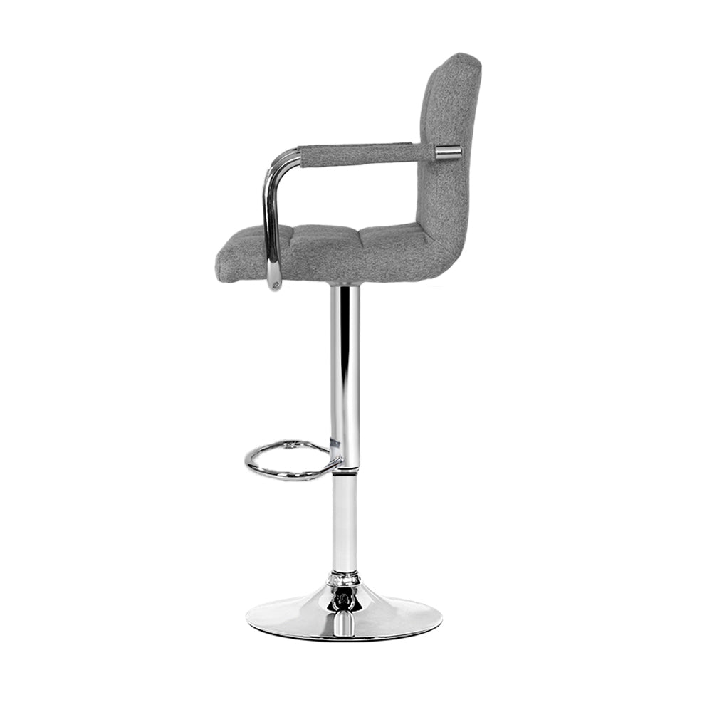 Grey Fabric Bar Stools w/Armrest, 360° Swivel - Artiss