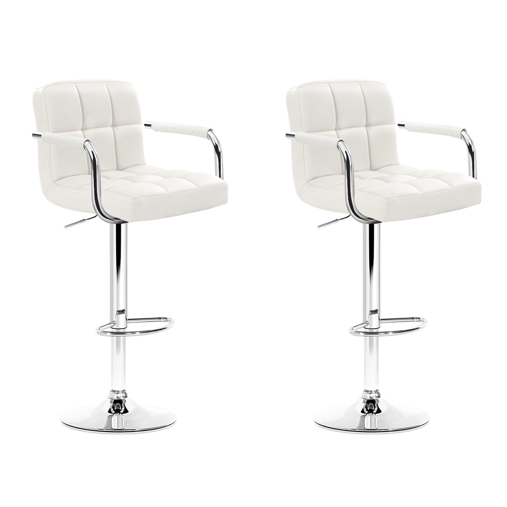 Adjustable White Leather Bar Stools, 360° Swivel, Set of 2 - Artiss